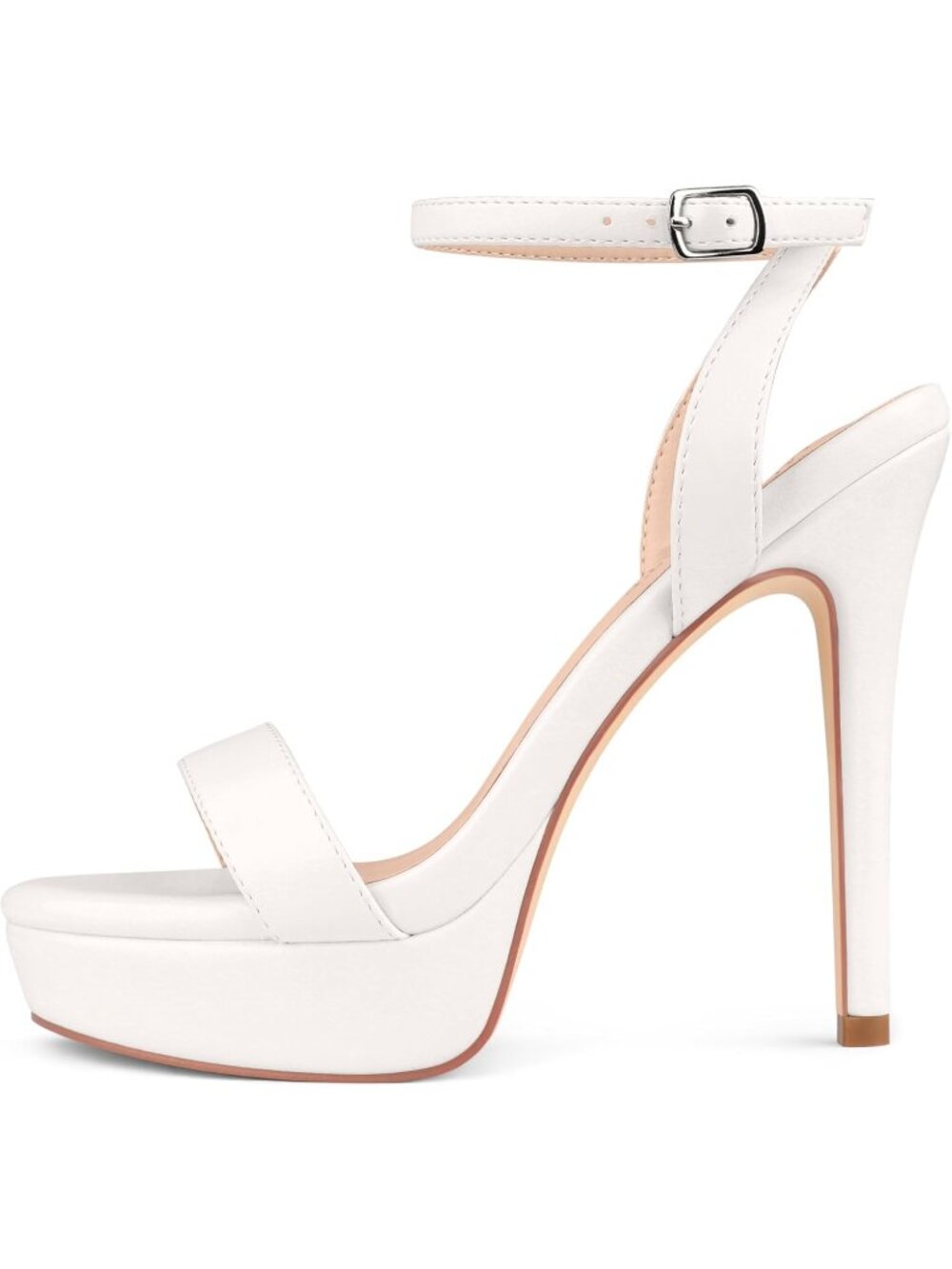 Women's White Open Toe Platform Stiletto Sexy Ankle Buckle Strap Heels Sandals